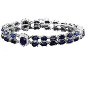 23.30 Natural Blue Sapphire and Diamond 14K Solid White Gold Bracelet